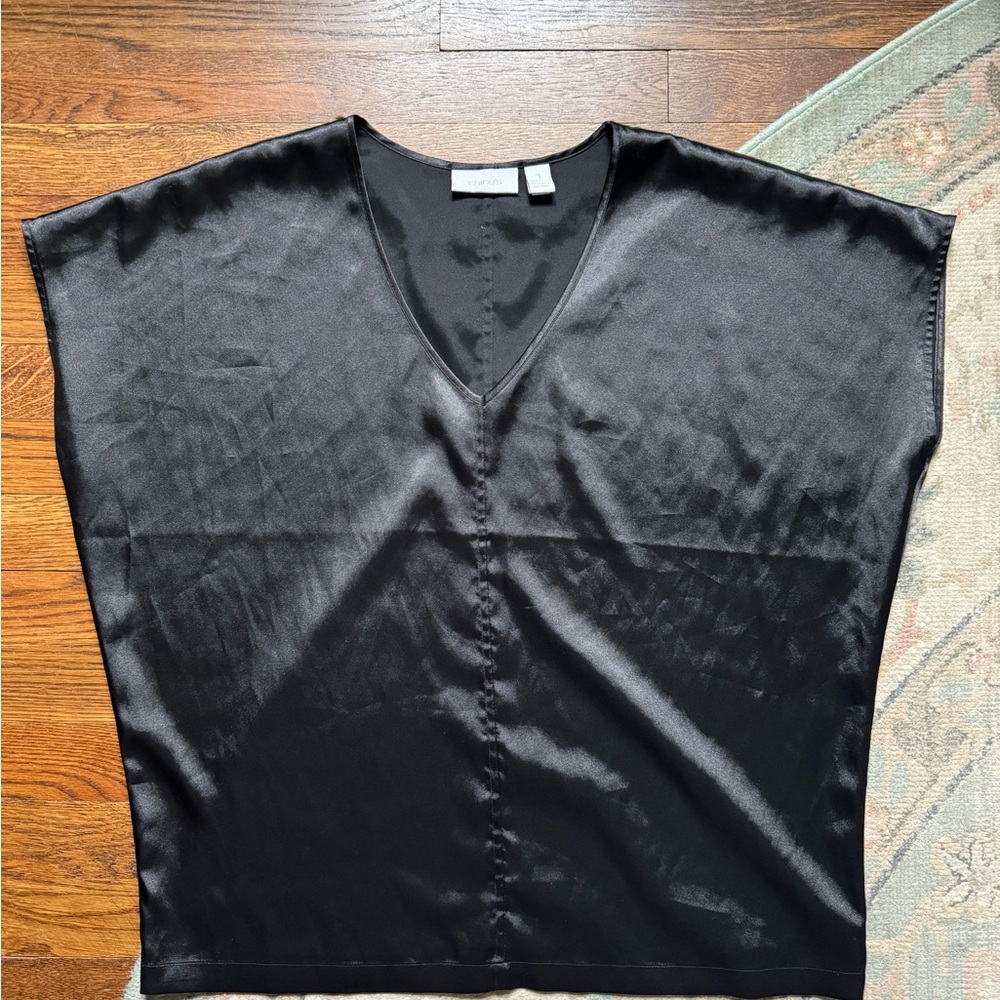 Elegant Black Satin feel V-Neck Top